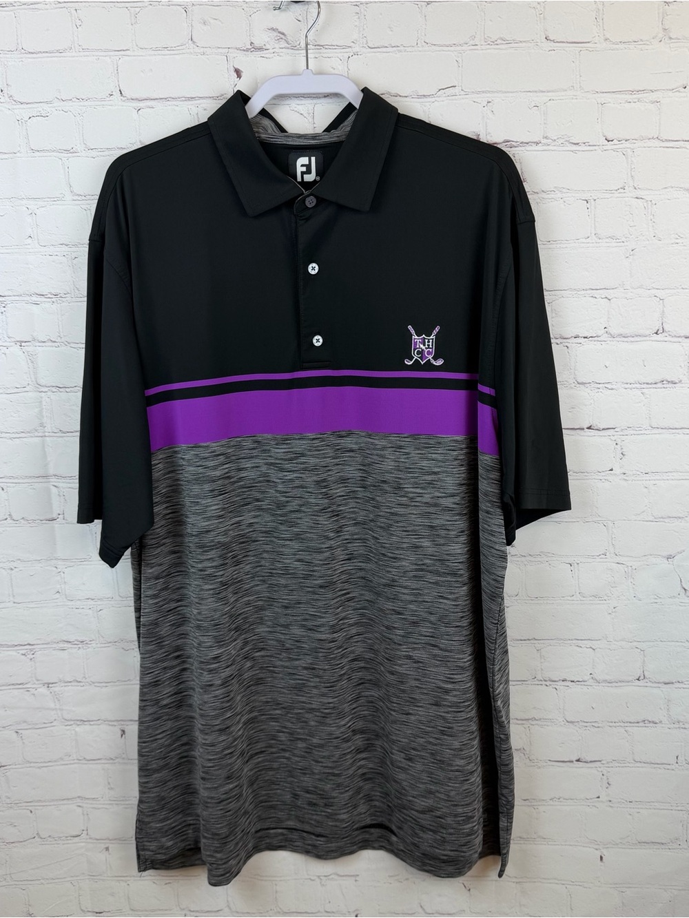 FootJoy Men's Black, Purple & Gray Color-block Golf Polo XXL